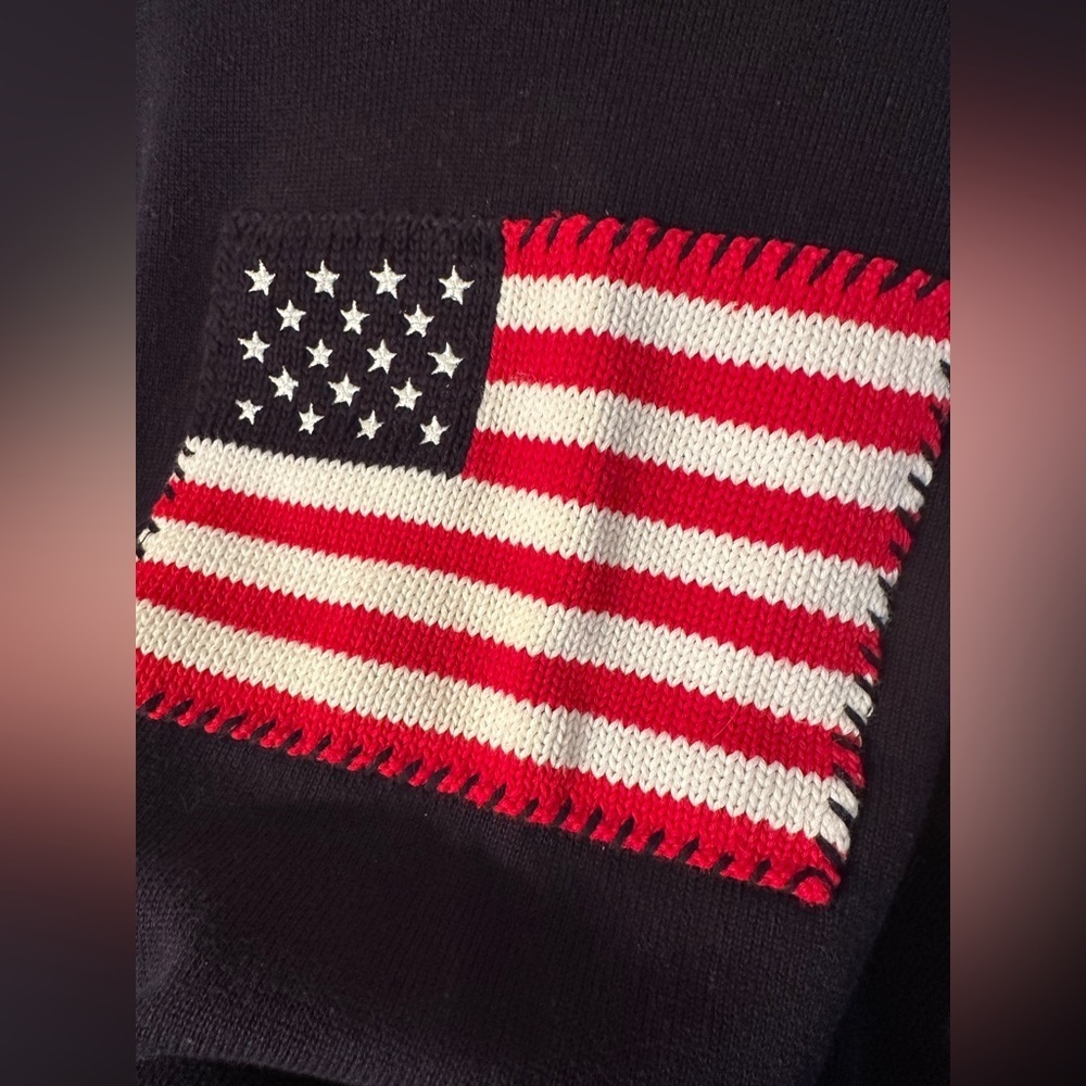VINTAGE AMERICAN US Flag Patriotic 250th Anniversary Flag Navy Knit Sweater XL - Picture 3 of 8